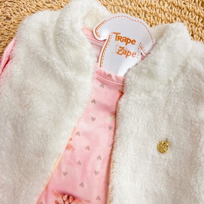 Conj. Colete de Pelinho, Blusa Coelhinha e Calça Legging - Areia